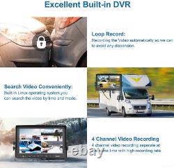 9 Quad Monitor DVR Record + Side Rear View Backup Camera For Truck Van RV Car