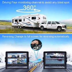 9 Quad Monitor DVR Record + Side Rear View Backup Camera For Truck Van RV Car