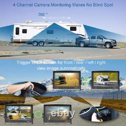9 Quad Monitor DVR Record + Side Rear View Backup Camera For Truck Van RV Car