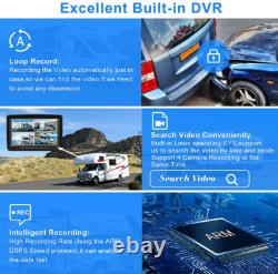9 Quad Monitor DVR Record + Side Rear View Backup Camera For Truck Van RV Car