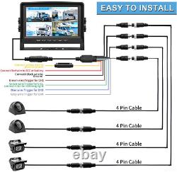 9 Quad Monitor DVR Record + Side Rear View Backup Camera For Truck Van RV Car