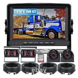 9 Quad Monitor DVR Recorder 4x Side Rear View Backup Camera For Truck Trailer