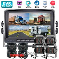 9 Quad Monitor DVR Recorder AHD Rear View Backup Camera For Truck RV Camper Van