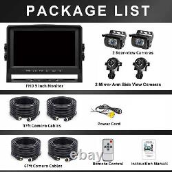 9 Quad Monitor DVR Recorder System Rear View Backup Camera for Truck Trailer Rv