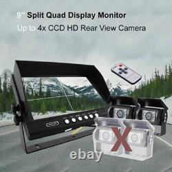 9 Quad Monitor Screen Car CCD Backup Rear View Camera For RV Truck Trailer Bus