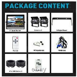 9 Quad Monitor Screen Car CCD Backup Rear View Camera For RV Truck Trailer Bus