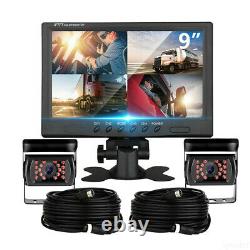 9 Quad Monitor Split Flip screen 2x 4PIN CCD Rear View Backup Camera For Truck