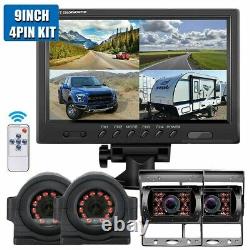 9 Quad Monitor Split Front/Side/Rear View Backup Camera4 For Truck Trailer Box