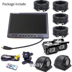 9 Quad Monitor Split Front/Side/Rear View Backup Camera4 For Truck Trailer Box