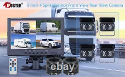 9 Quad Monitor Split Screen 4 PIN 4X Rear View Backup Camera 2x10m+2x15m Truck