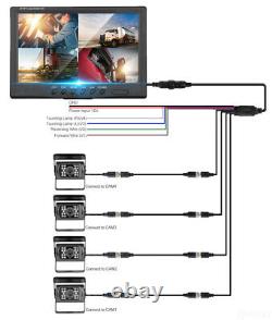 9 Quad Monitor Split Screen 4 PIN 4X Rear View Backup Camera 2x10m+2x15m Truck
