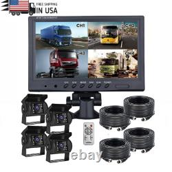 9 Quad Monitor Split Screen 4x IR CCD Backup Camera Kit For Truck Van Trailer