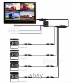 9 Quad Monitor Split Screen 4x IR CCD Backup Camera Kit For Truck Van Trailer