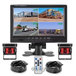 9 Quad Rear View Monitor+2x4PIN CCD Backup Camera+2x10m Kit For Truck Carvan RV