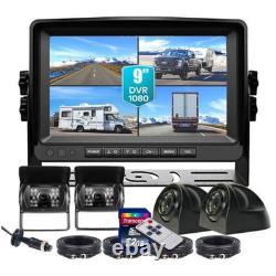 9 Quad Screen DVR Monitor Backup Rear View Reverse Camera For Truck VAN Trailer