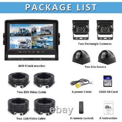 9 Quad Screen DVR Monitor Backup Rear View Reverse Camera For Truck VAN Trailer