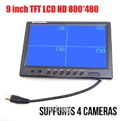 9 Quad Split Monitor 4PIN Rear View Backup Camera CCD Color For Bus Truck VAN
