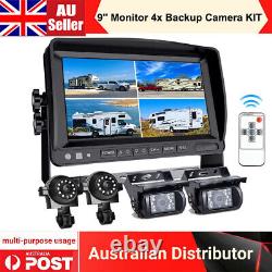 9'' Quad Split Monitor DVR +4PIN AHD Side/Rear View Backup Camera Truck Caravan