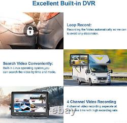 9'' Quad Split Monitor DVR +4PIN AHD Side/Rear View Backup Camera Truck Caravan
