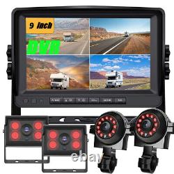 9 Quad Split Monitor DVR System For Trailer Truck Backup Rear Side View Camera