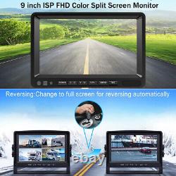 9 Quad Split Monitor DVR System For Trailer Truck Backup Rear Side View Camera
