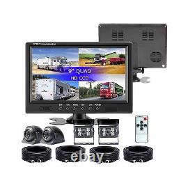 9 Quad Split Monitor Front Side Backup Rear View Camera For Truck Bus Caravan