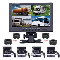 9 Quad Split Monitor Heavy Duty Side Rear View Backup Camera Kit For Bus Truck