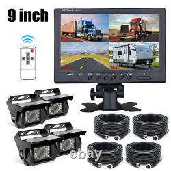 9 Quad Split Monitor Rear View Backup Camera Parking For Rv Truck Bus 20m 4Pin