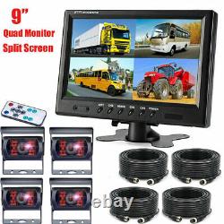 9 Quad Split Monitor Rear View Backup Camera Parking For Rv Truck Bus 20m 4Pin