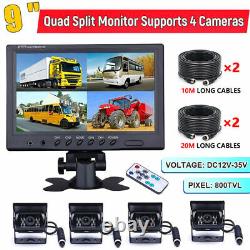 9 Quad Split Monitor Rear View Backup Camera Parking For Rv Truck Bus 20m 4Pin