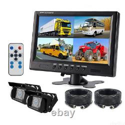 9 Quad Split Monitor Screen + 2 x Rear View Backup Camera 33Ft For Bus Truck RV
