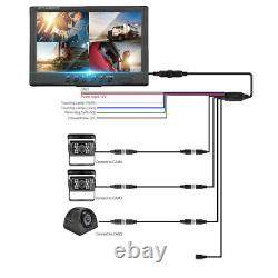 9 Quad Split Monitor Screen + 3 Rear View Backup Camera System For Bus Truck RV