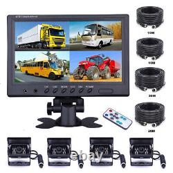 9 Quad Split Monitor Screen +4X Rear View Backup Camera System For Bus Truck RV