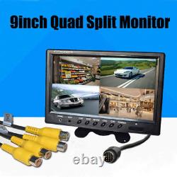 9 Quad Split Monitor Screen +4X Rear View Backup Camera System For Bus Truck RV