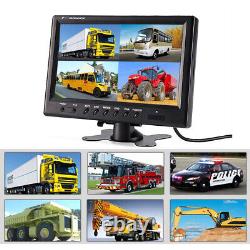 9 Quad Split Monitor Screen +4X Rear View Backup Camera System For Bus Truck RV