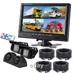 9 Quad Split Monitor Screen 4 x Rear View Backup Camera 12-24v For Bus Truck RV