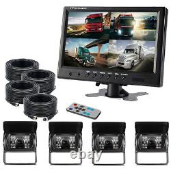 9 Quad Split Monitor Screen Display+4X Rear View Backup Camera For Bus Truck RV