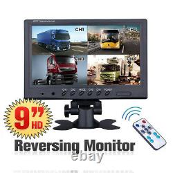 9 Quad Split Monitor Screen Display+4X Rear View Backup Camera For Bus Truck RV