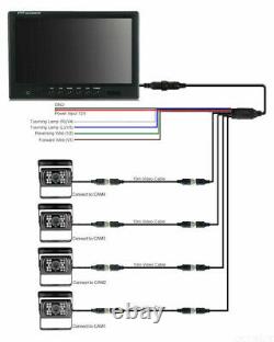 9 Quad Split Monitor Screen Display+4X Rear View Backup Camera For Bus Truck RV