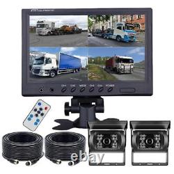 9 Quad Split Monitor Screen Rear View Backup 2xCCD Camera Kit For Bus Truck RVS