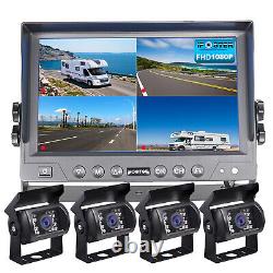 9 Quad Split Monitor Screen Rear View Backup Camera DVR System For Van Truck RV