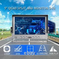 9 Quad Split Monitor Screen Rear View Backup Camera DVR System For Van Truck RV