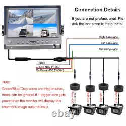 9 Quad Split Monitor Screen Rear View Backup Camera DVR System For Van Truck RV