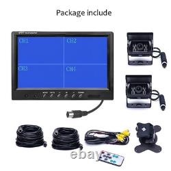9 Quad Split Monitor Screen Rear View Backup Ccd Camera System For Bus Truck Rv