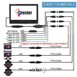 9 Quad Split Monitor Screen Reversing Back Up Camera System For Trailer Truck