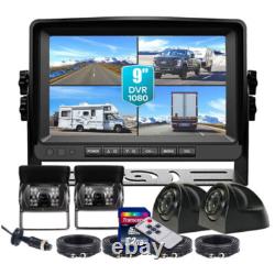 9 Quad Split Screen DVR Monitor Backup Rear View Camera For Truck VAN Trailer RV