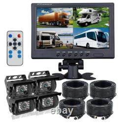 9 Quad Split Screen Monitor + CCD Rear View Backup Camera for Car RV Bus Truck