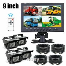 9 Quad Split Screen Monitor Rear View Backup Camera System For Bus Truck RV AG