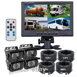 9 Quad Split Screen Monitor + Rear View Backup Camera System For RV Truck Bus