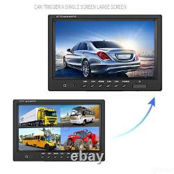 9 Quad Split Screen Monitor + Rear View Backup Camera System For RV Truck Bus